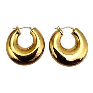14K Yellow Gold Puffy Hoop Earrings #22716